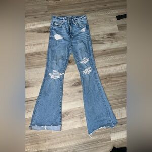 American Eagle Outfitters Light Blue Distressed Flare Jeans